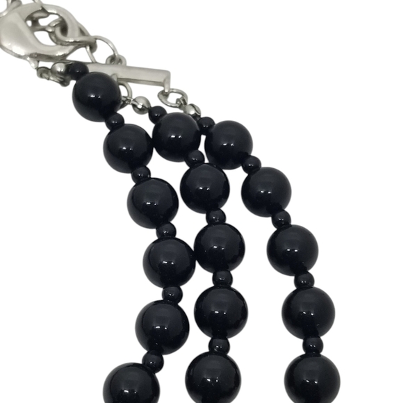 VINTAGE BLACK & SILVER SPARKLE BEAD LAYERED CHUNKY STATEMENT NECKLACE - Picture 6 of 7